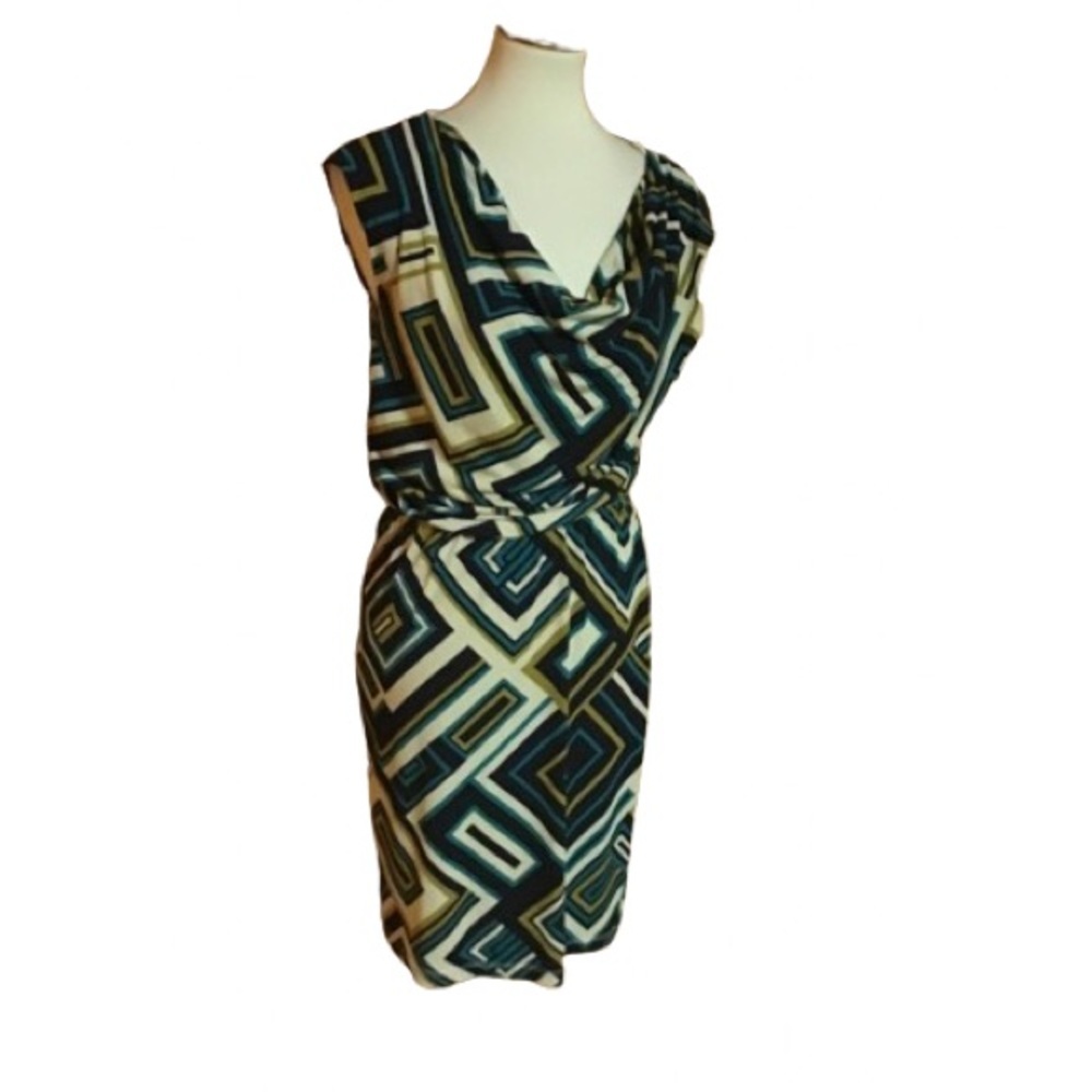 Eliza J plunging op art midi dress